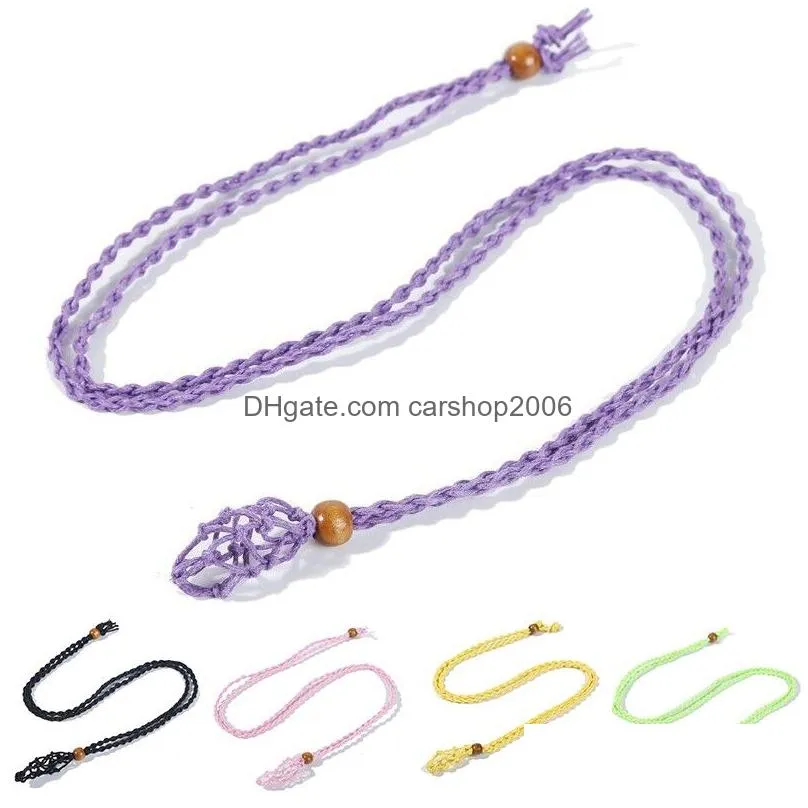 adjustable necklace cord empty stone holder wax rope diy necklace natural quartz crystal healing stone net bag pendant