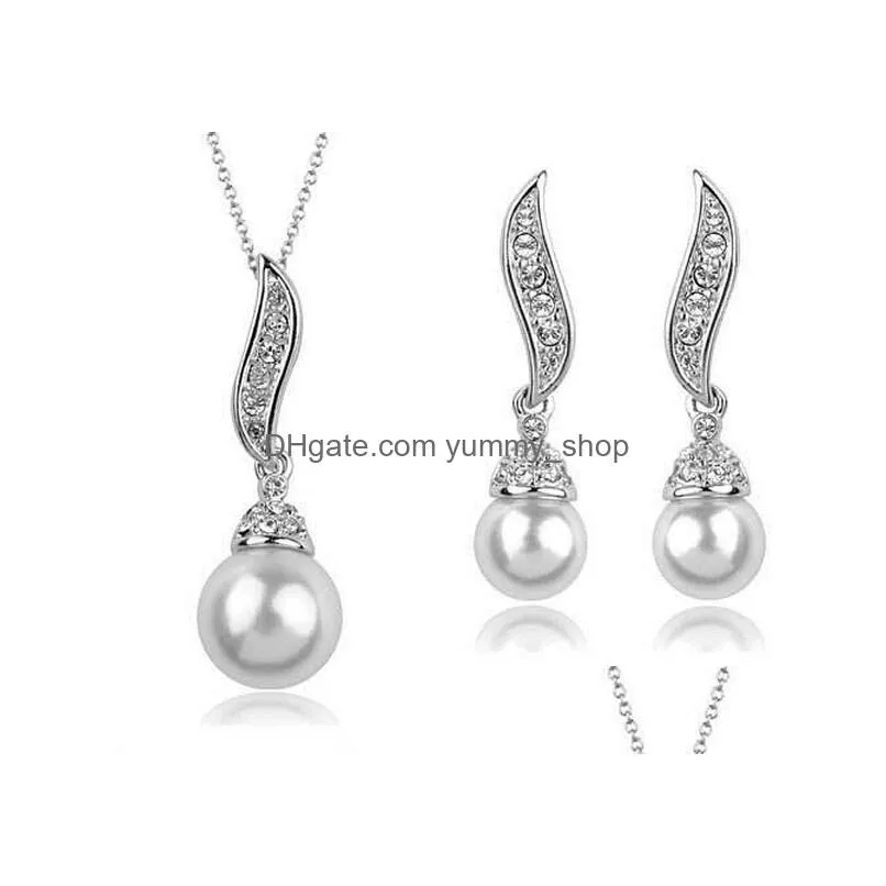 high quality romantic gold/silver plated freshwater pearl angel wings necklace/stud earrings bridesmaid jewelry sets for women