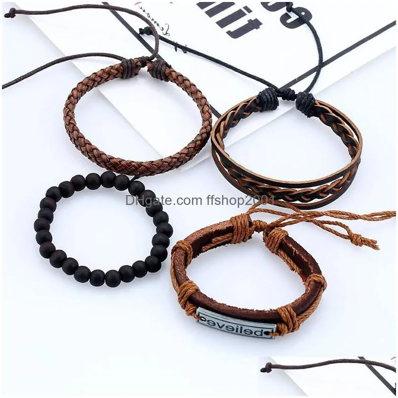 european and american fashion leather suit mens bracelet european and american vintage weaving diy leather bracelet hand rope