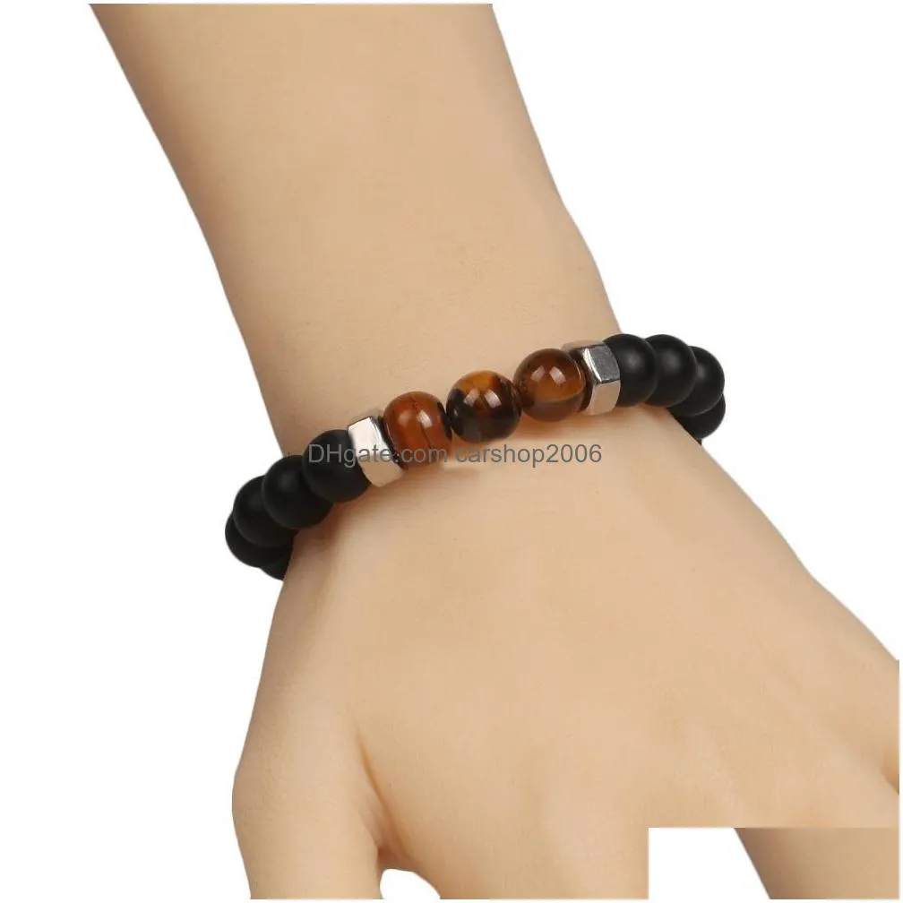 fashion natural black lava stone bracelets chakra tiger eye beads bracelet for men women stretch yoga jewelry