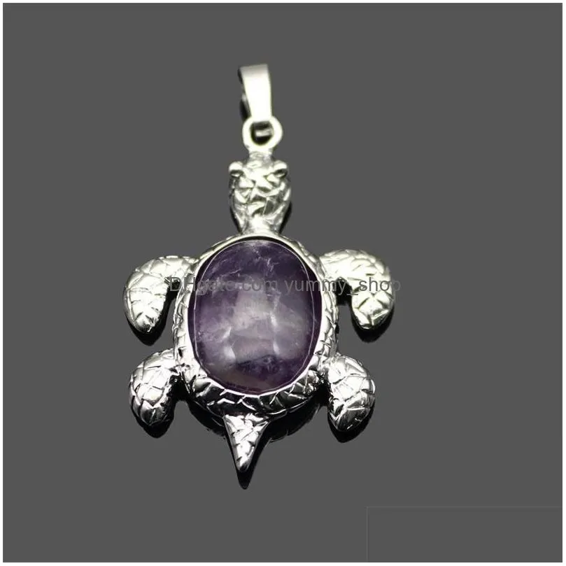  natural stone pendant gemstone sea turtle charms tortoise pendant diy necklace for women men jewelry