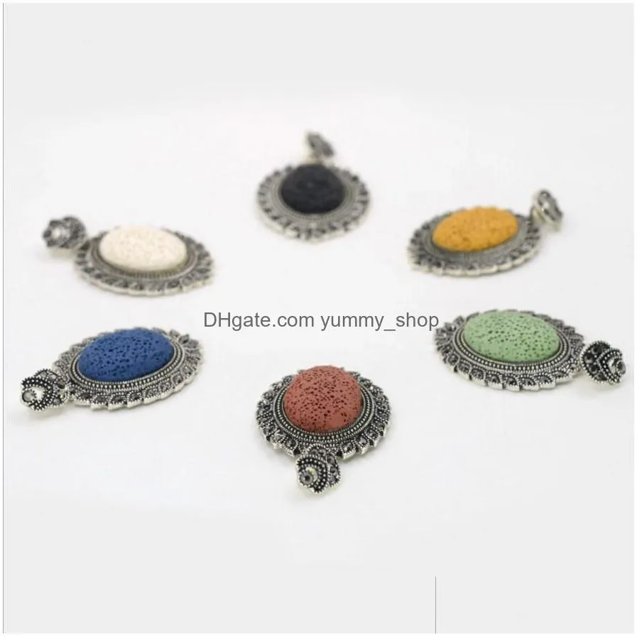 vintage crystal oval natural lava stone pendant perfume essential oil diffuser charms ethnic accessories diy necklace jewelry women