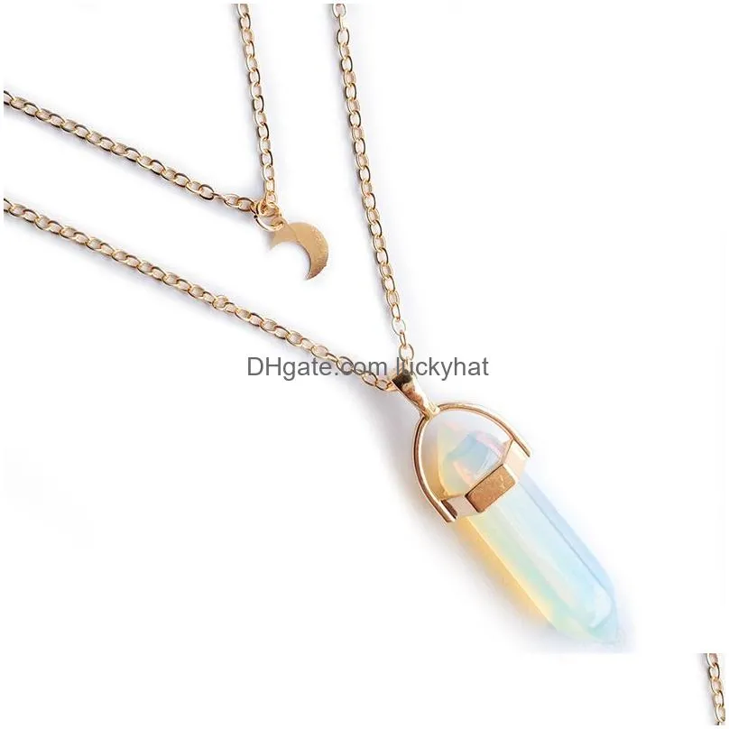 necklaces for women agate jade obsidian opals amethys gold silver necklace black crystal quartz healing natural stone pendant