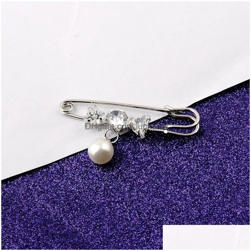 retro pearl brooches for womens clothing cardigan sweater blouse shawl clips shirt collar rhinestone badge buckle accessories