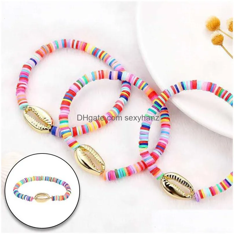 gold shell beaded bracelet women boho friendship colorful soft pottery bracelet polymer clay rainbow bracelets gift for girls