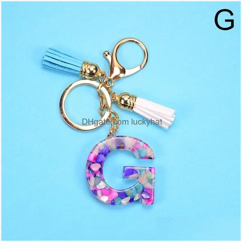 fashion tassel english alphabet keychain for women jewelry az letters simple name diy resin glitter keyring luxury couple gift
