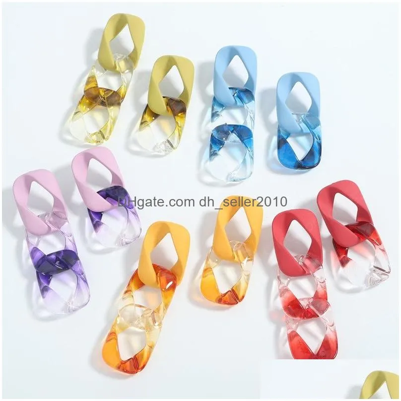 fashion colorful transparent acrylic resin tassel dangle earrings women geometric square asymmetry earring jewelry party