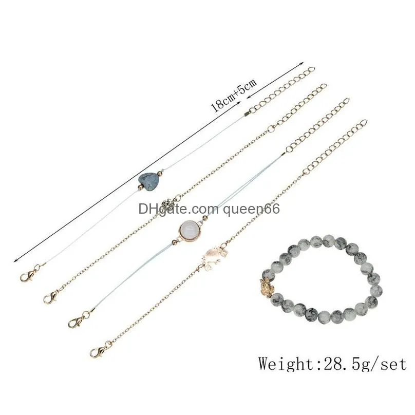 5pcs/set bohemian beads strand bracelets vintage fashion crab turtle heart bracelets bangles sets for women jewelry