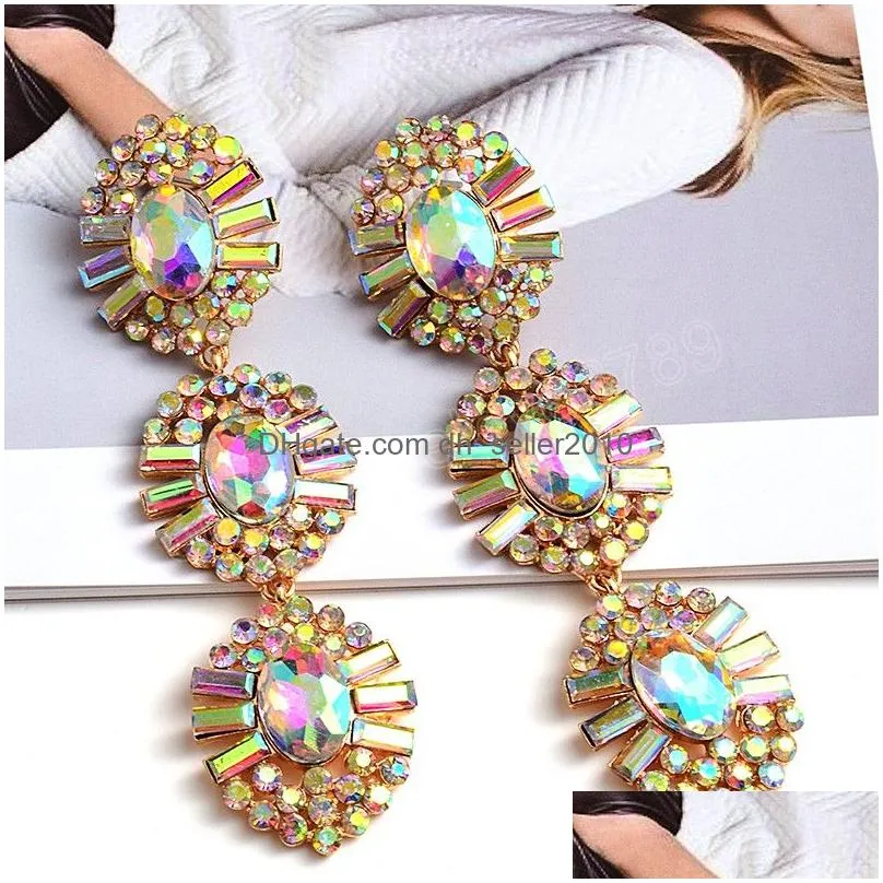 statement long metal crystal dangle drop earrings fashion glass jewelry accessories for women