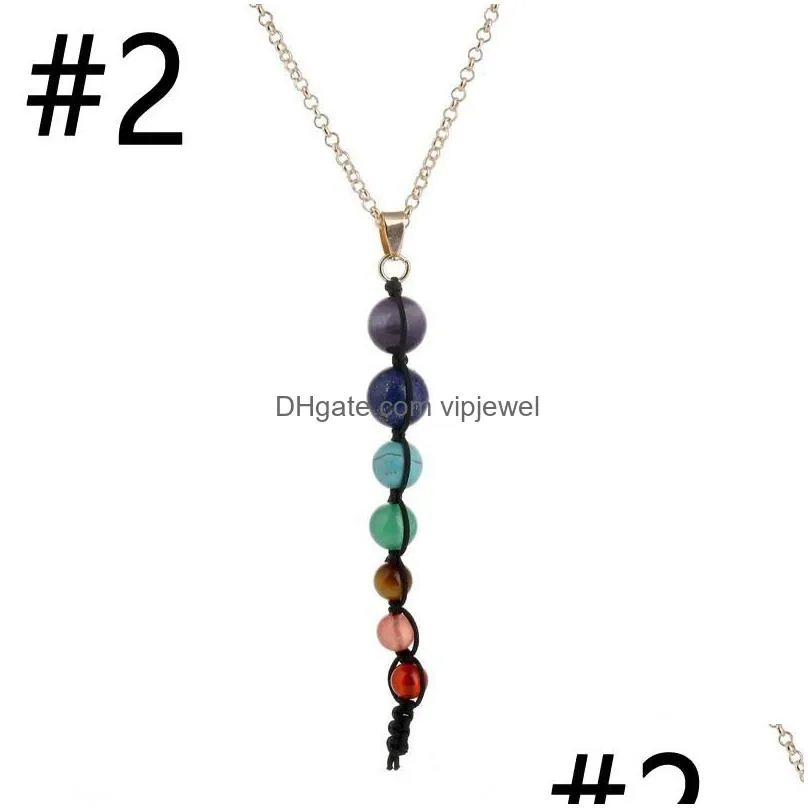 2 style yoga reiki 7 chakra gem stone beads pendant necklaces fashion jewelry woven necklace accessory