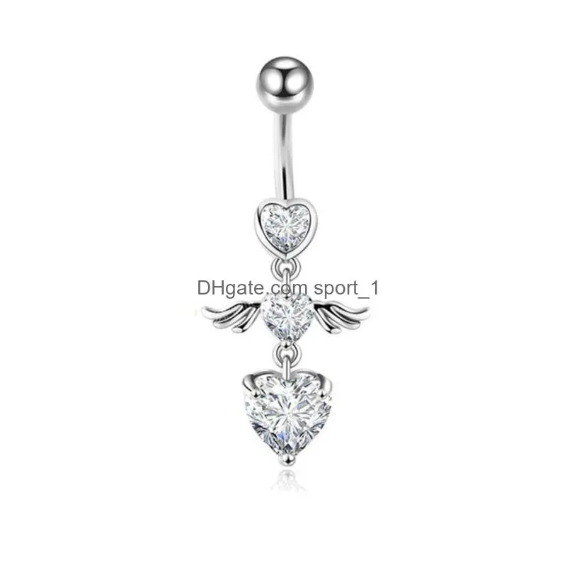 women fashion piercing crystal heart wing belly navel ring dangle personality body jewelry accessories