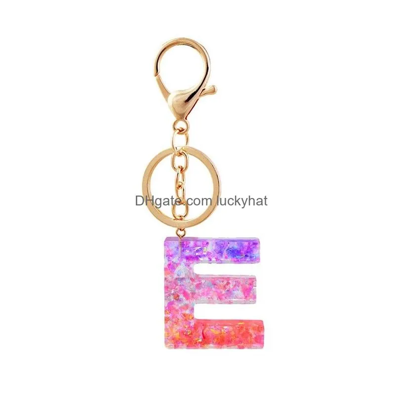 cute 26 english letter car keychain for women men word pendant key ring holder glitter resin acrylic key chains