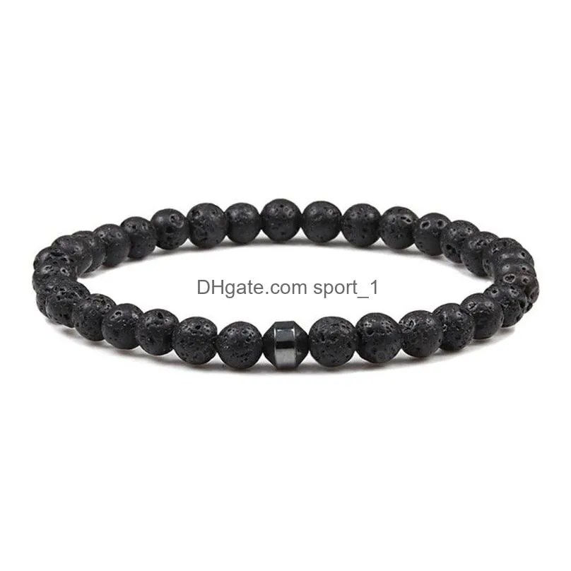 fashion tiger eye stone men beaded bracelet charm hematite cylinder 6mm black lava beads strand bracelets for women stretch jewelry