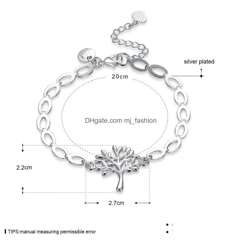fashion tree of life charms bracelet 925 link chain silver colour life tree leaf pendant bangle bracelet gift ladies jewelry