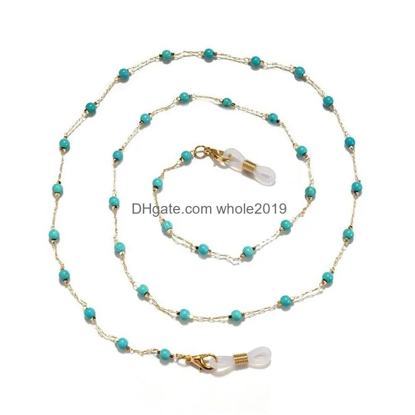 fashion eyeglasses chain blue stone beaded trendy women outside casual sunglasses accessory necklace gift hanging rope