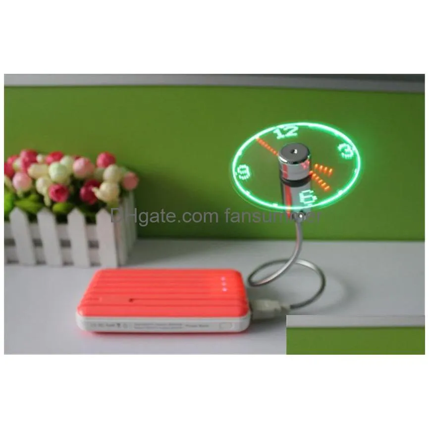 mini usb led fan clock display flashing time usb clock fan for pc notebook power bank  with ith clock usb gadgets