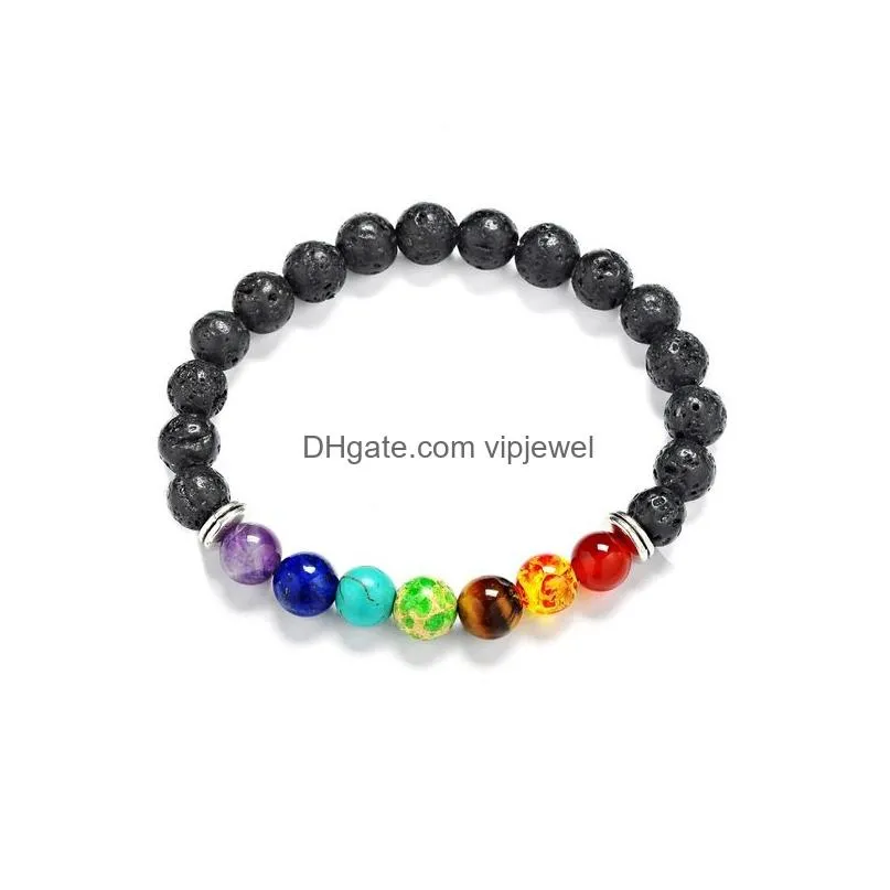 6 colors 8mm natural seven chakras stone beads bracelet lava purple green strand stretch yoga jewelry tiger eye stone bracelets