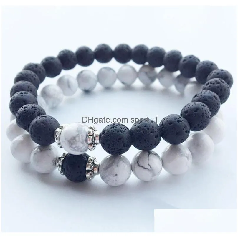  fashion natural stone round shape beads lava chakra healing beaded charm bracelets jewelry lover gift 