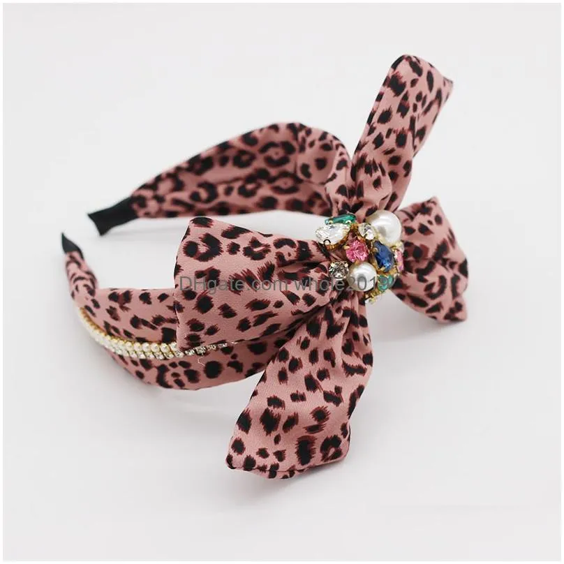 leopard bow rhinestone knot hairband headband adult hair accessories