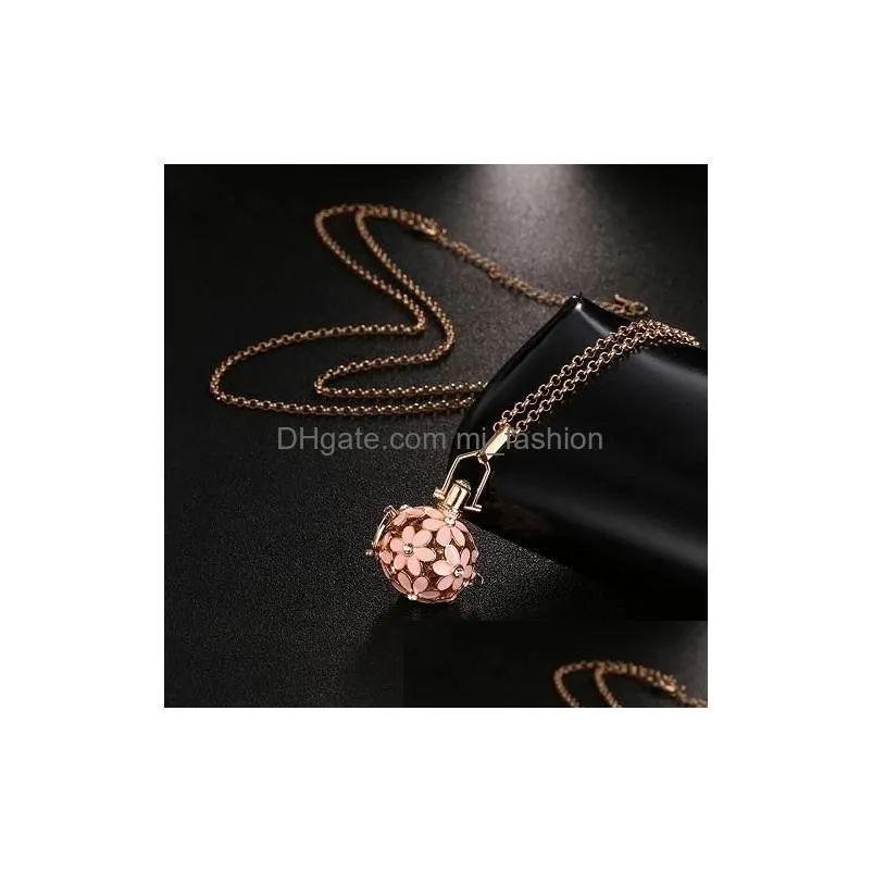 new flower pearl accessories necklace locket essential oil diffuser necklaces hollow out locket cage pendant necklace