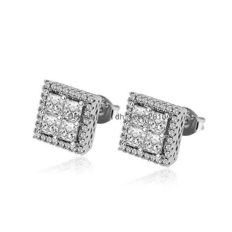 9mm baguette stud earrings iced out prong setting cubic zirconia earrings classic jewelry for birthday gift