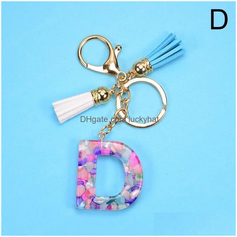 fashion tassel english alphabet keychain for women jewelry az letters simple name diy resin glitter keyring luxury couple gift