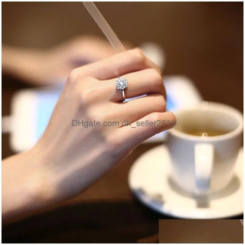 women engagement wedding bridal rings band adjustable silver flower diamond ring fashion jewelry