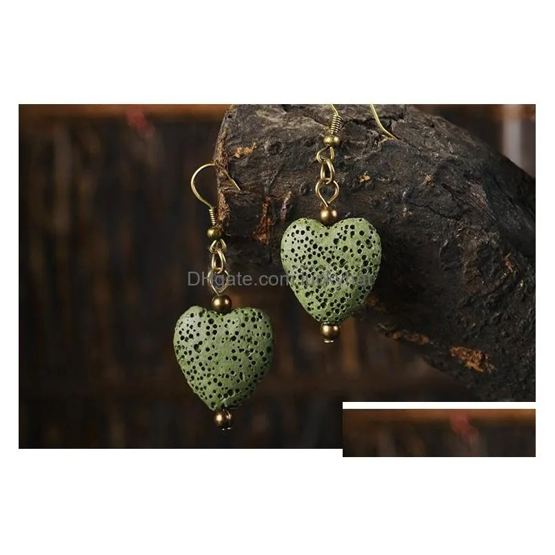 8 colors heart lava stone earrings perfume essential oil diffuser earrings natural stone ethnic earrings accessories jewelry for women