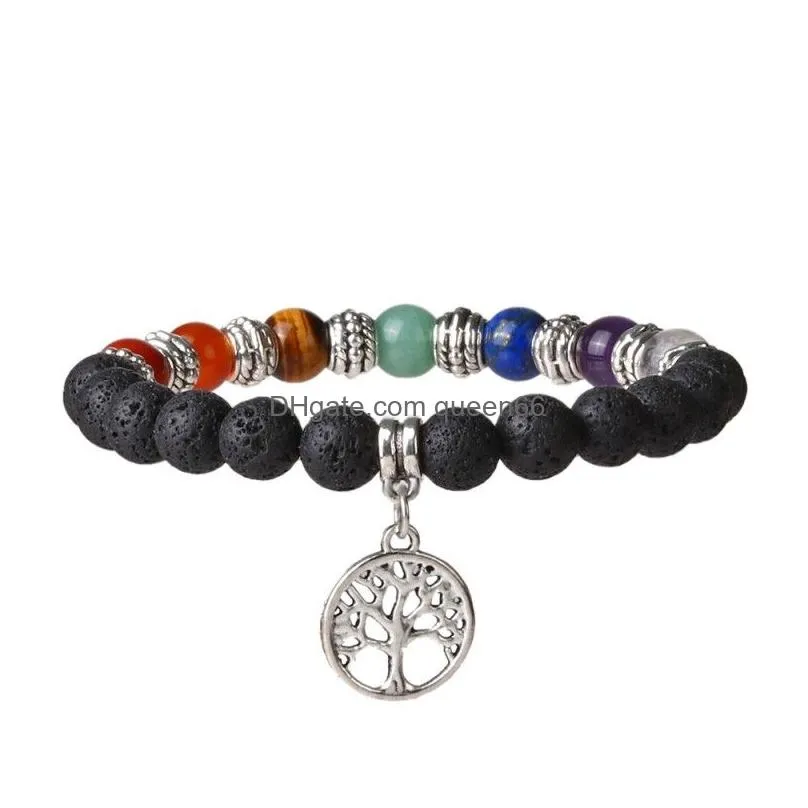 7 chakra energy natural stone elastic yoga beads bracelet buddhism tree of life pendant bracelet charm jewelry 4 styles