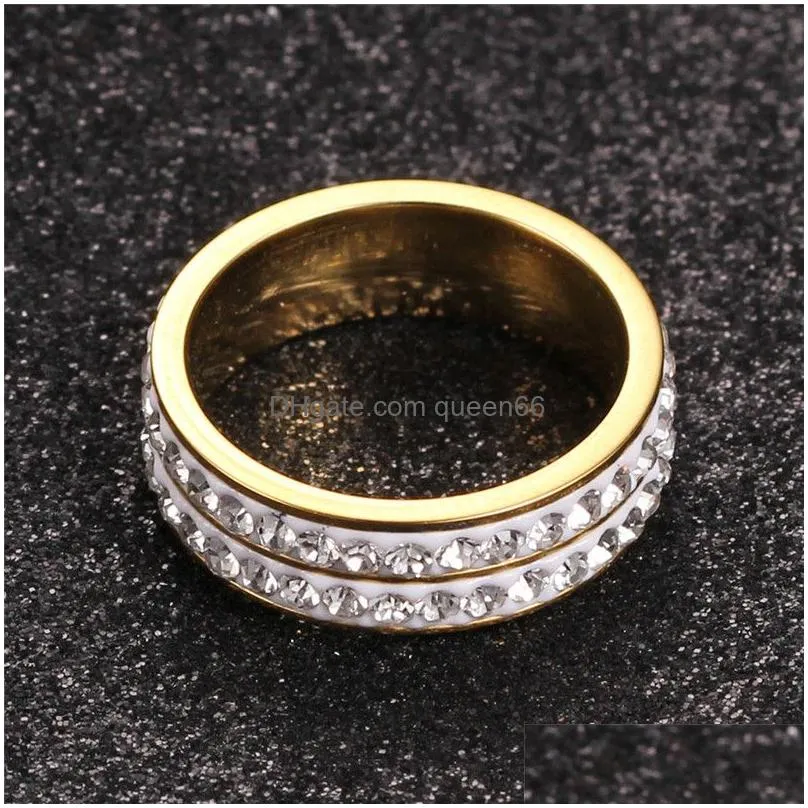 hot wholesale jewelry gold color double row crystal rings high quality fashion/classic jewelry for women anillos mujer