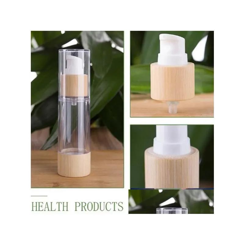 new bamboo cosmetic packaging bottle 20ml 30ml 50ml 80ml 100ml 120ml empty airless vacuum pump bottles for makeup cream serum lotion skin