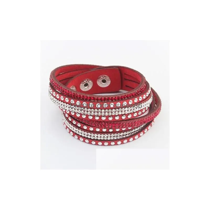 hot wholesale punk style hot drilling multilayer winding flannelette braided leather bracelet high quality delicate handmade jewelry