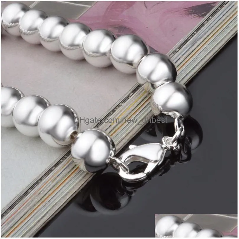 hollow beaded bracelets men women silver plated copper chic jewelry gloss ball charm bracelet bangles imitation 925 sterling silver