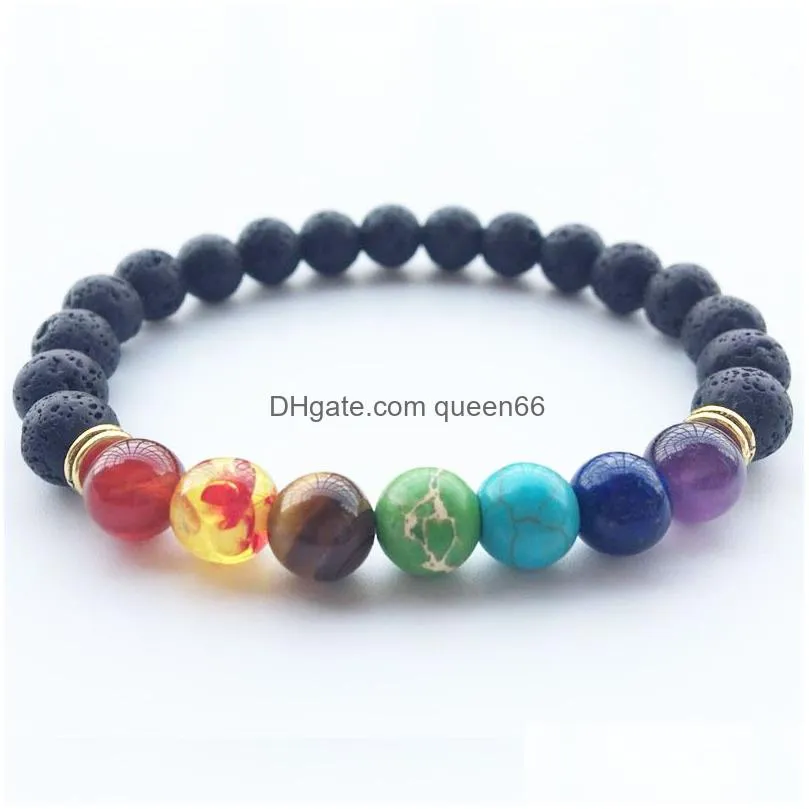 rainbow chakra beads 8mm black lava stone bracelets diy aromatherapy  oil perfume diffuser pulsera bracelet