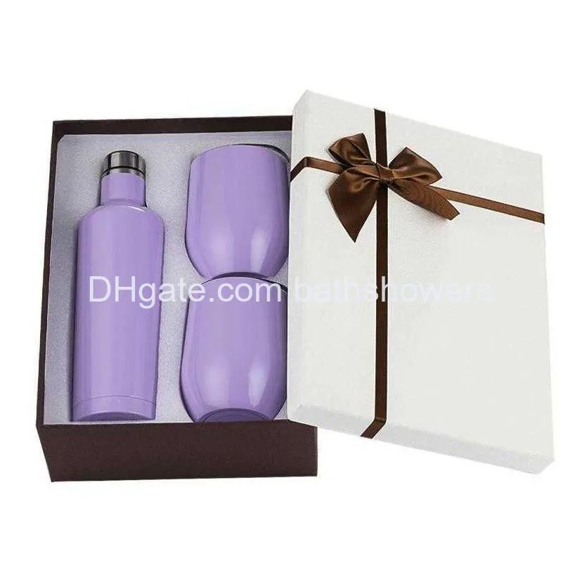 3pcs/set gift set stainless steel mugs double wall insulated with one 500ml bottle two 12oz wine tumbler