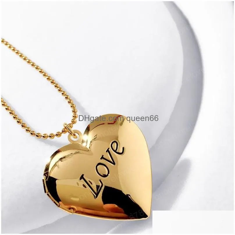 Heart Locket Necklace Openable DIY Box Pendant Chain Jewelry for Women