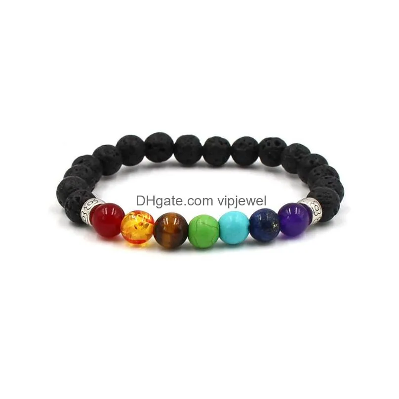 4 styles 7 chakra men black lava stone bracelet healing balance beads reiki buddha prayer natural stone yoga bracelet for women