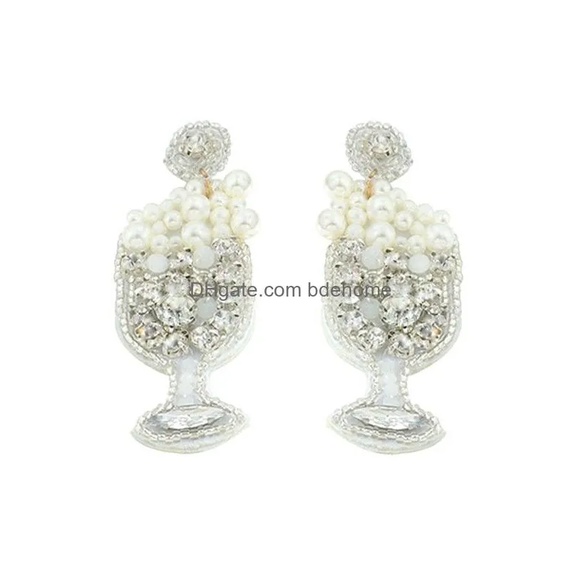 white color pearl champagne bubbly earrings for women trendy gold color rhinestone beaded drop earrings handmade bijoux