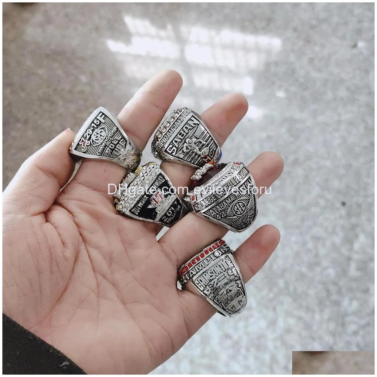 2020 fashion souvenir 5pcs set alabama crimson tide national championship fashion rings bag parts