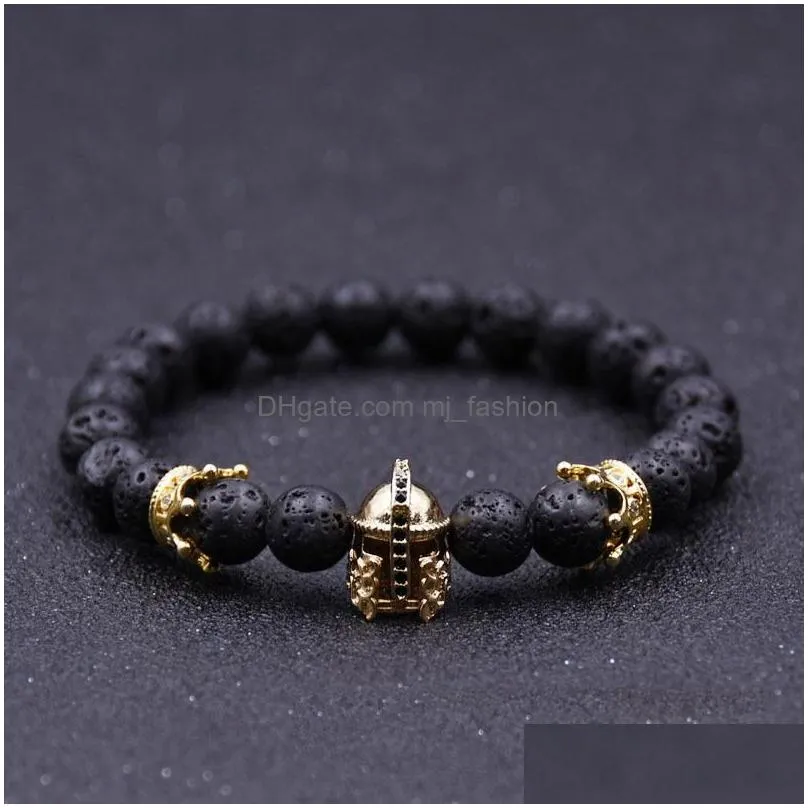 new roman helmet bracelet men boy black lava rock stone beaded energy bracelets jewelry christmas gift shipping