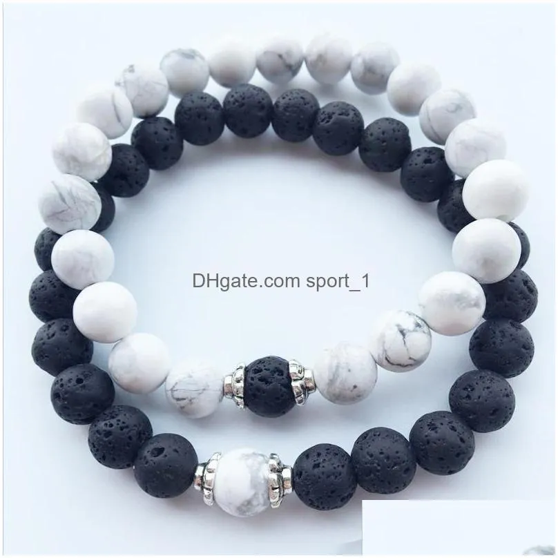  fashion natural stone round shape beads lava chakra healing beaded charm bracelets jewelry lover gift 