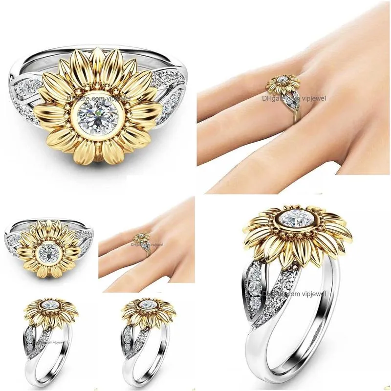 sunflower flower rhinestone rings for women generous luxury fashion refined engagement ring costume jewelry