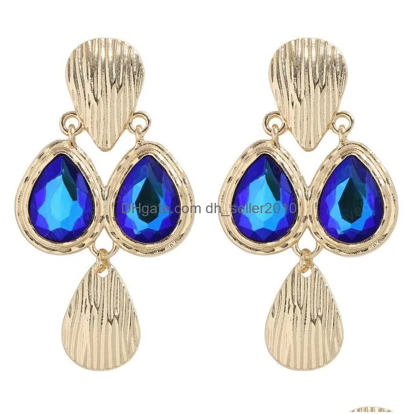 long gold metal colorful crystal dangle drop earrings for women high quality rhinestone jewelry accessories brincos