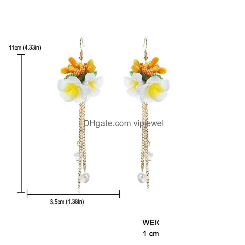 statement korean sweet fabric flowers long dangle earrings for women vintage large gold metal chain earrings jewelry