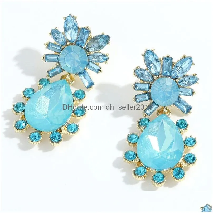 yellow color rhinestone water drop earring for women fashion colorful crystal dangle earrings jewelry accessories