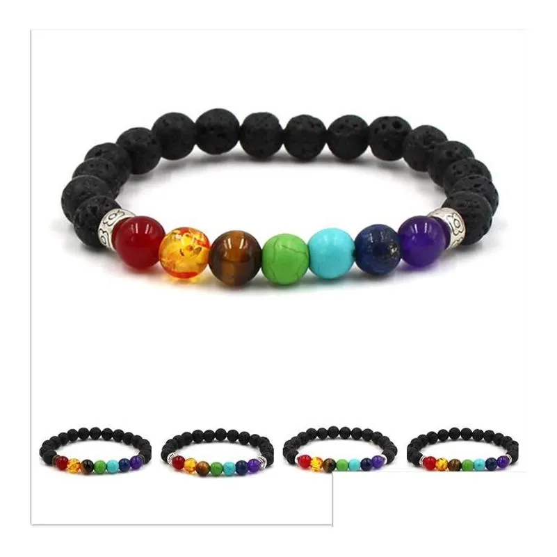 4 styles 7 chakra men black lava stone bracelet healing balance beads reiki buddha prayer natural stone yoga bracelet for women