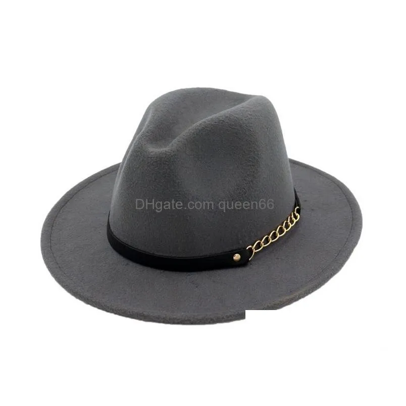 fashion top hats for men women elegant fashion solid felt fedora hat band wide flat brimhats stylish trilby panama caps