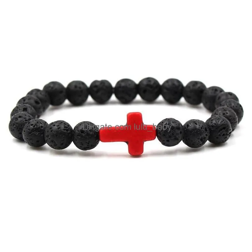 cross  oil perfume diffuser 8mm black lava stone beads bracelet tigers eye beads bracelet stretch yoga jewelry