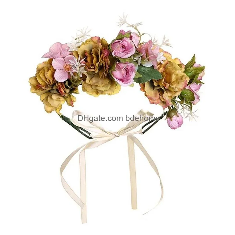 flower headband rose handmade flowers floral garland hair band decoration adjustable women girls headdress for party