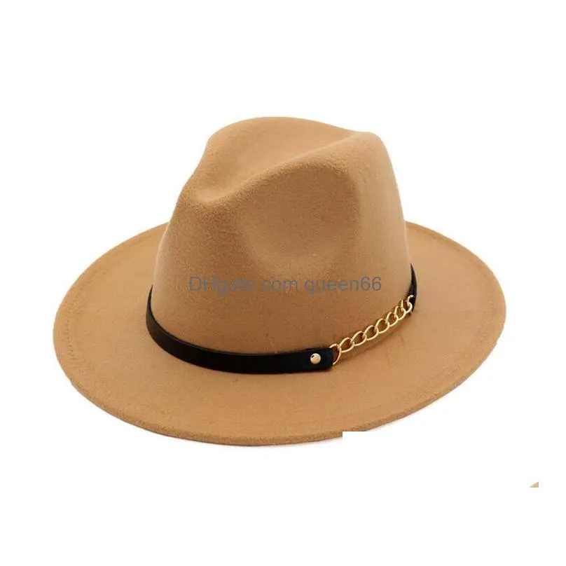 fashion top hats for men women elegant fashion solid felt fedora hat band wide flat brimhats stylish trilby panama caps